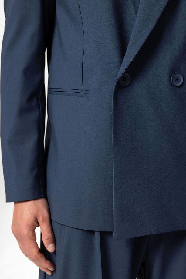 İndigo Tek Düğme Kruvaze Erkek Blazer Ceket - 5