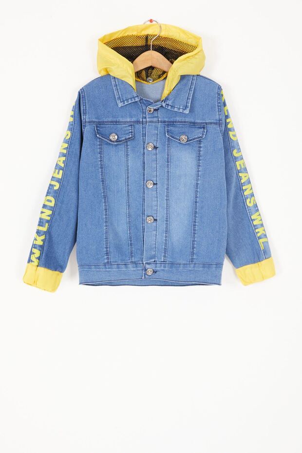My Little Boy's Cicileri Hooded Wklnd Denim Boy's Jacket (Slim Fit) - Blue-Yellow