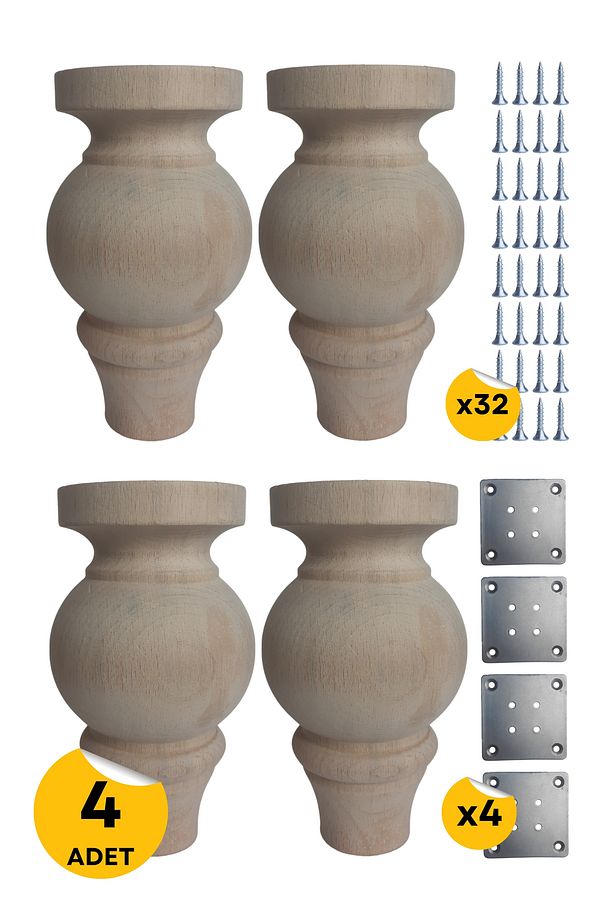 15 Cm Mobilya Koltuk Kanepe Puf Dolap Tv Ünitesi Ayağı Ayakları Ahşap Demonte Aparatlı 4lü Set - 1