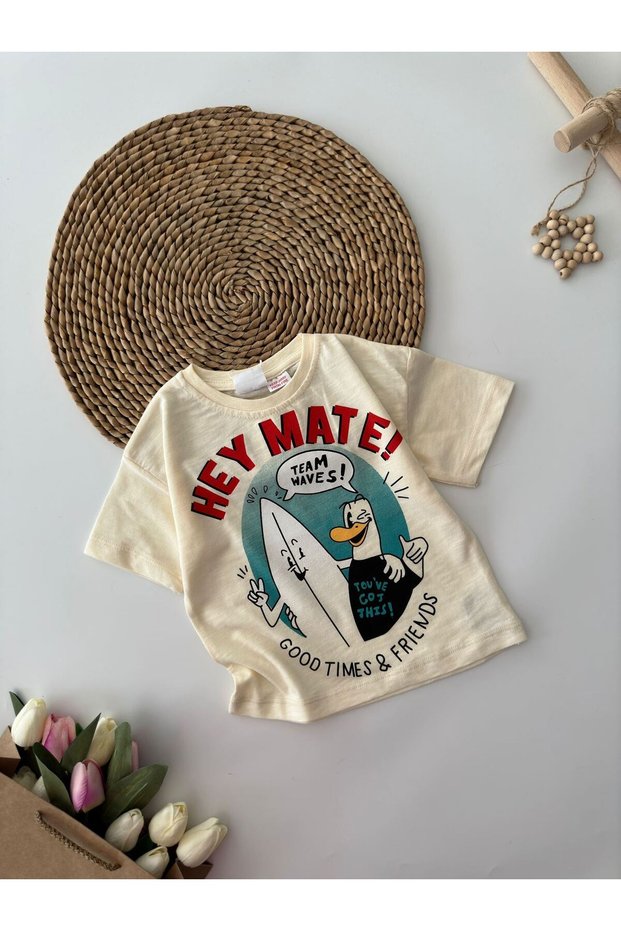 Boy's T-Shirt - Flowers of My Mini Hey Mate, Beige