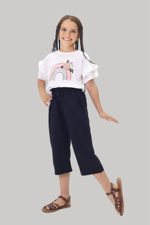 My Little One's Cicileri Capri Floral Gabardine Pants Girls' Set - Black