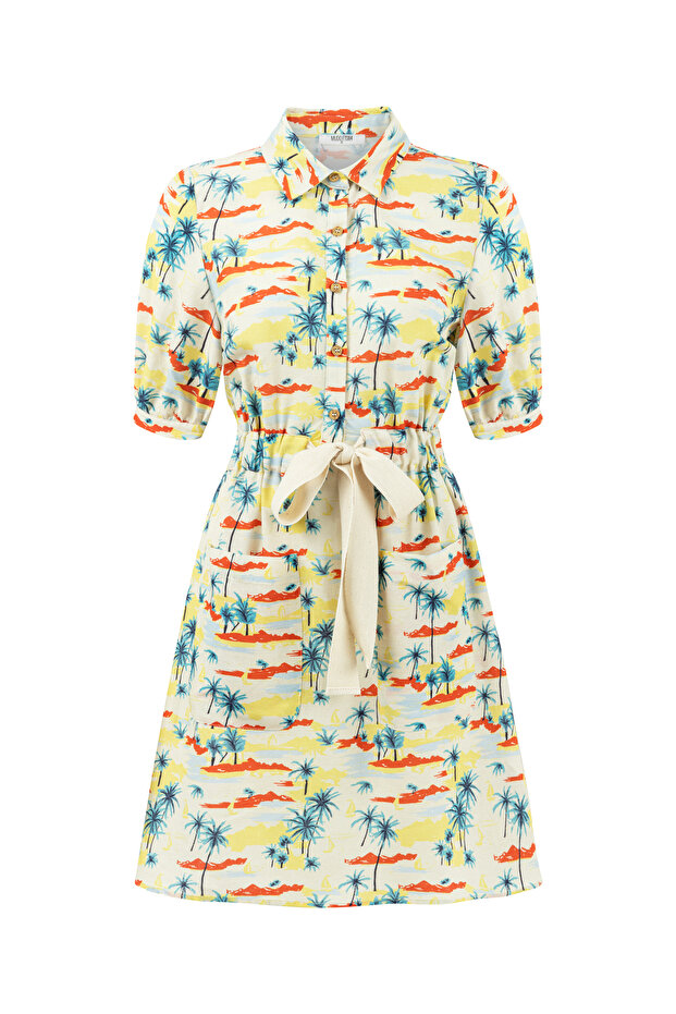 BASKILI CEPLİ MİNİ GÖMLEK ELBİSE - 4