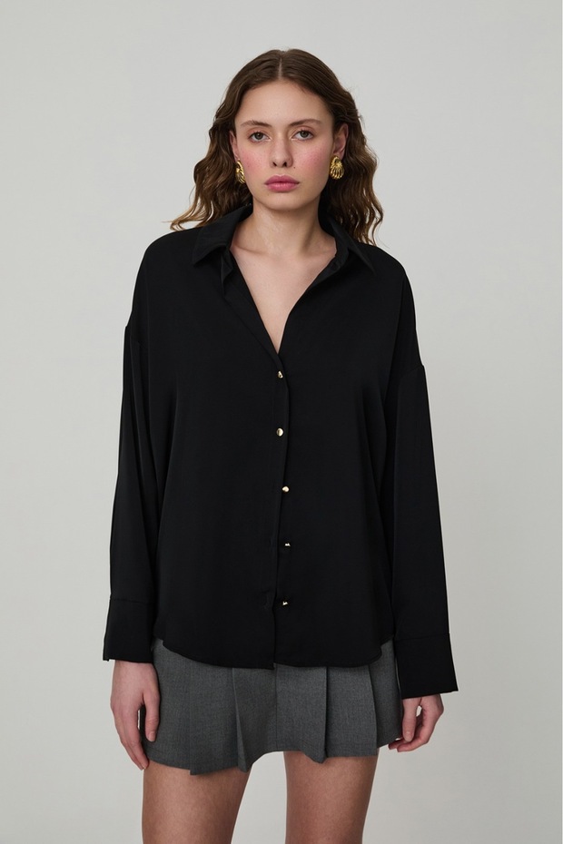 Siyah Şifon Gömlek - 1