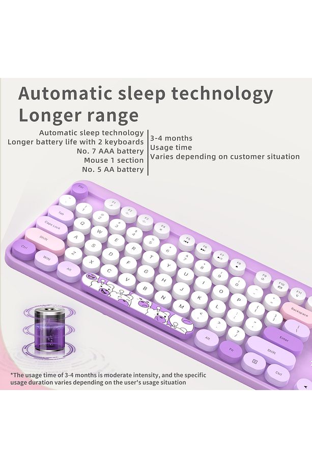 Adonis Geezer Ayıcık Desenli Kablosuz Renkli Yuvarlak Tuşlu Klavye Mouse Set Mor - 3