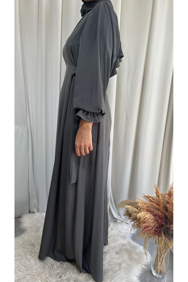 Model İnci Yan Bağcıklı Tesettür Elbise - 3