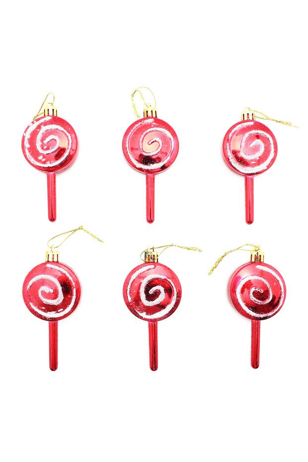 9cm 6 Pieces Plastic Silvery Hanging Red Colorful Candy Christmas Tree Ornament