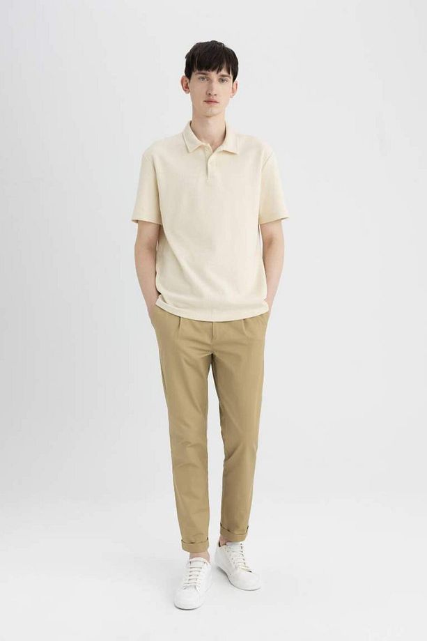 Konik Kesim Çift Paça Twill Pantolon Taş - 5
