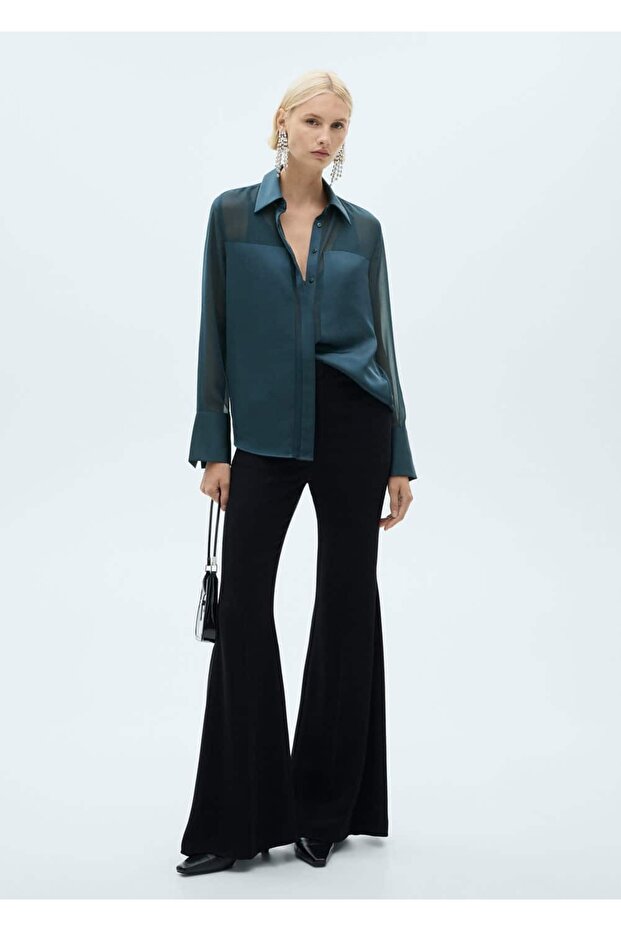 Gizli Düğmeli Şifon Gömlek - 2