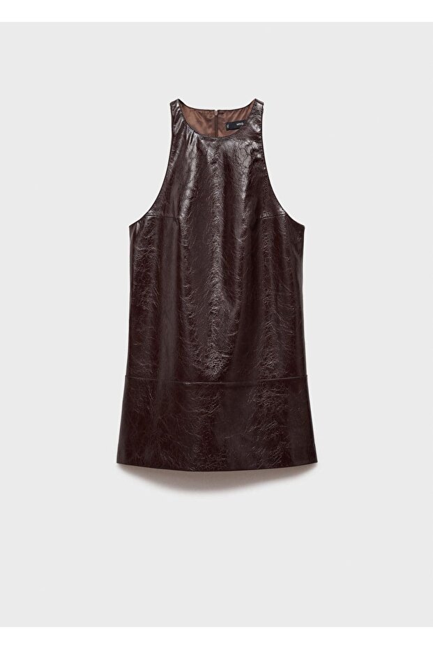 Kolsuz deri görünümlü elbise - 3