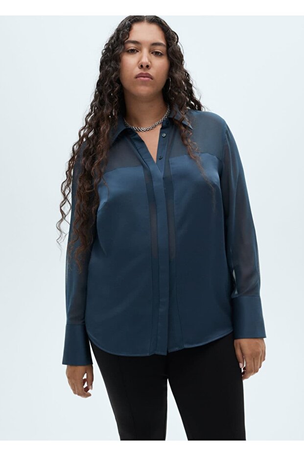 Gizli Düğmeli Şifon Gömlek - 6