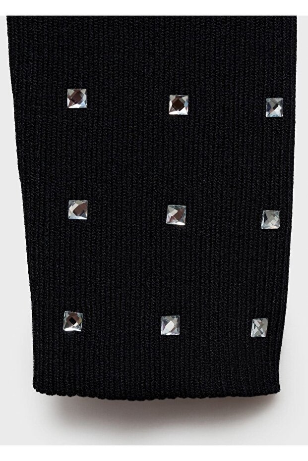 Strass detalı dokuma elbise - 5