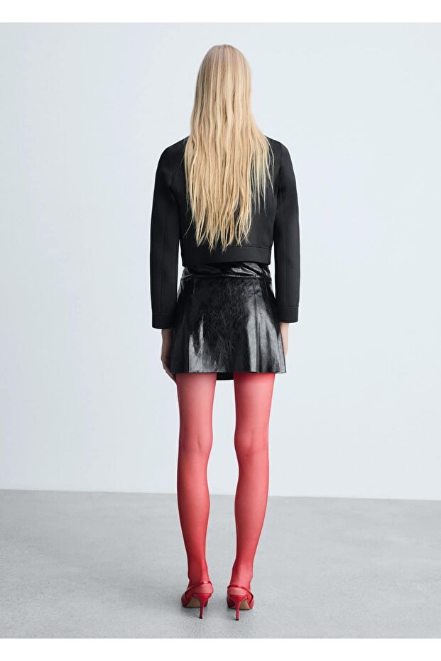 Deri görünümlü pilili mini etek - 4