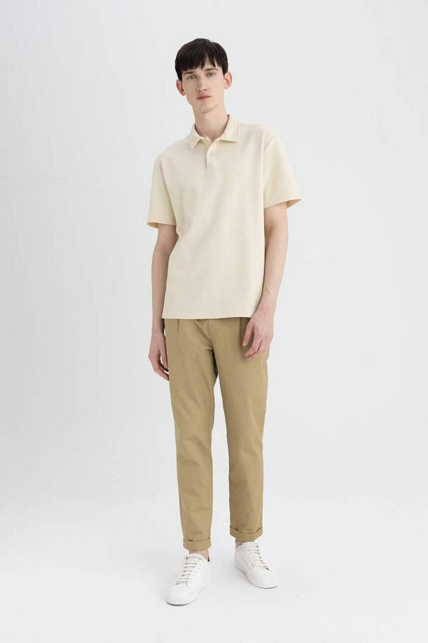 Konik Kesim Çift Paça Twill Pantolon Taş - 3