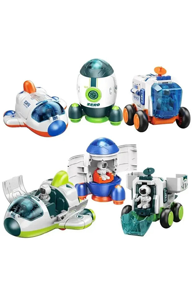Toy Frictional Science Set Space Car with Astronaut Space Rocket Space 3-Piece Space Station Vehicles Set - 6