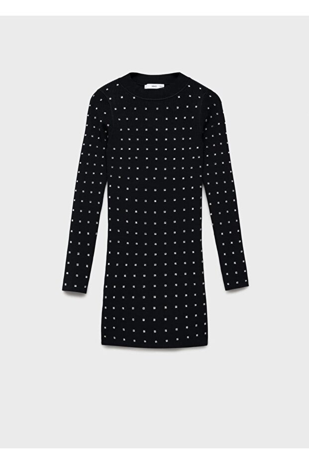 Strass detalı dokuma elbise - 3