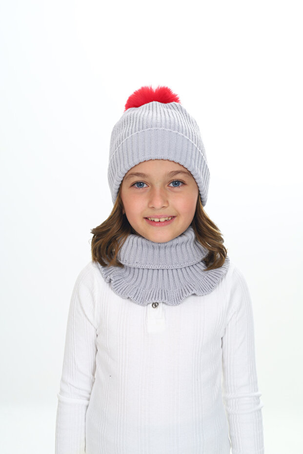 Girl's Beret Neck Collar Suit Thessaloniki Braided 4-10 Years Old Single Pompom