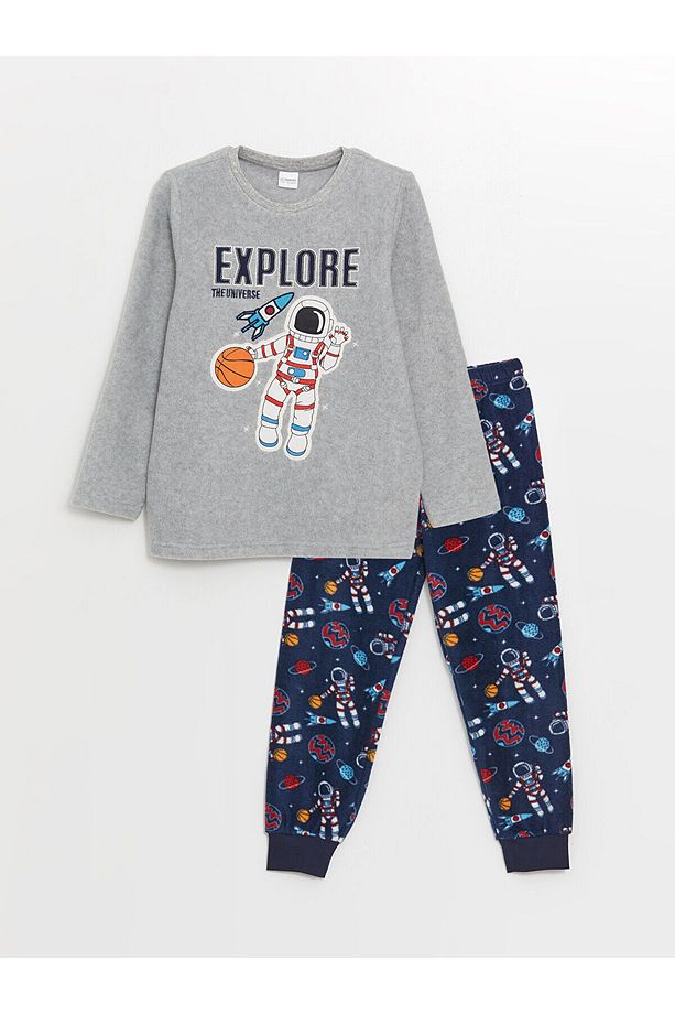 Lcwk Bisiklet Yaka Baskılı Uzun Kollu Polar Erkek Çocuk Pijama Takımı - 1