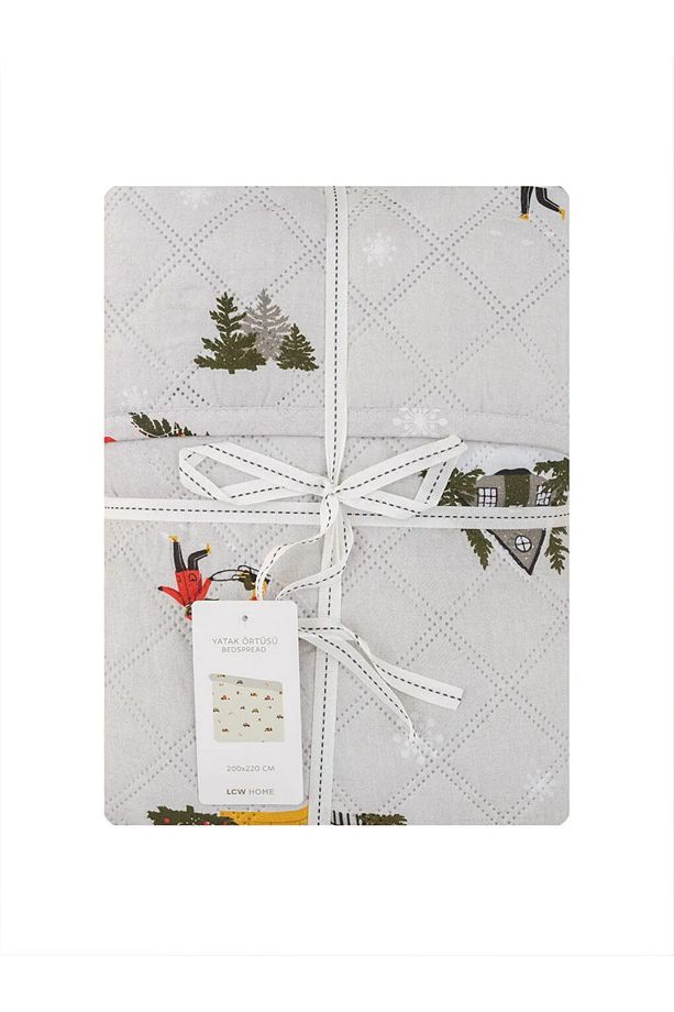 LCW HOME Karışık Baskılı Yılbaşı Temalı Çift Kiişilik Yatak Örtüsü 200x220 Cm - 5