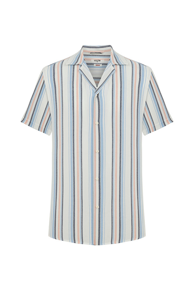 Men's Ecru Striped Regular Fit Shirt