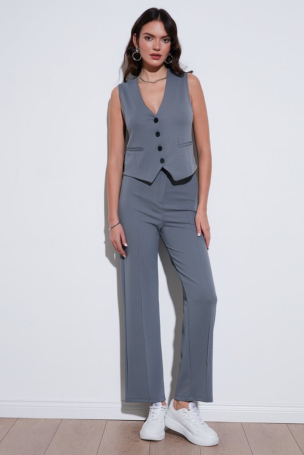 Standard Fit High Waist Straight Leg Trousers Pant 5865972
