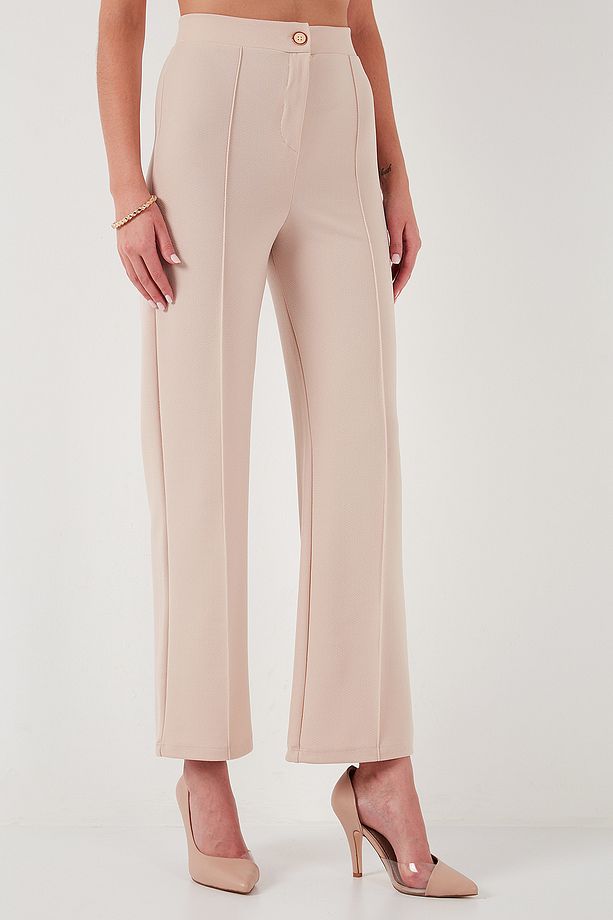Standart Fit Çimalı Yüksek Bel Düz Paça Pantolon  PANTOLON 5865972 - 4