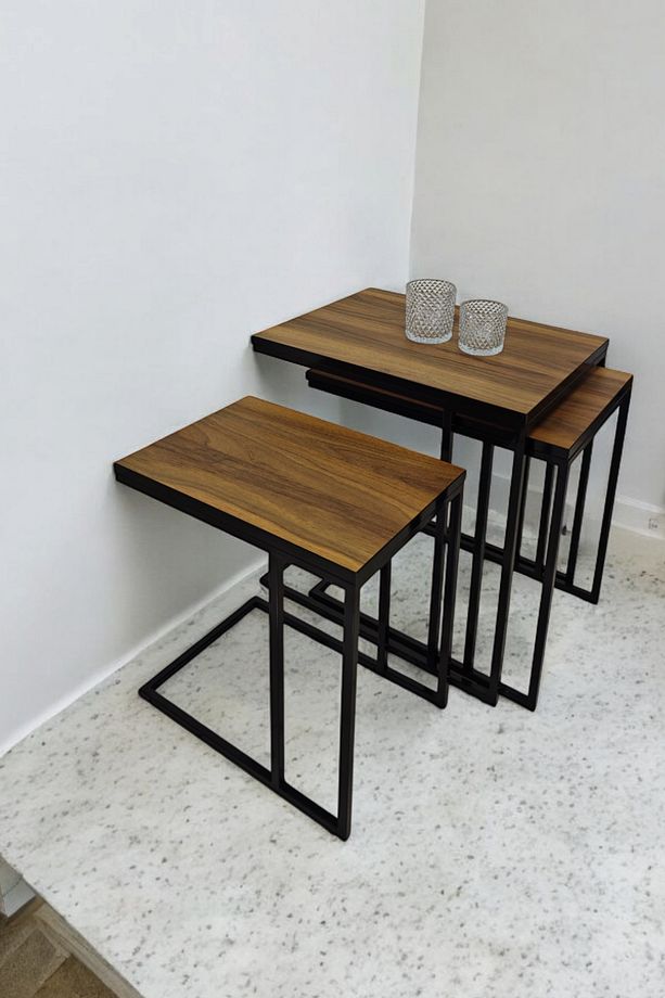 Siyah Metal Ayaklı, Ceviz Üst Tablalı, C Zigon Sehpa - 2