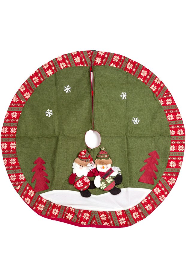 Christmas Pine Cover, with Santa Claus and Snowman Figures, Green - 100 cm