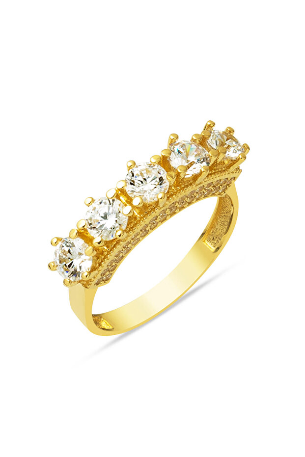 Sarı Altın 14 Ayar 5 Taş Yüzük - 1