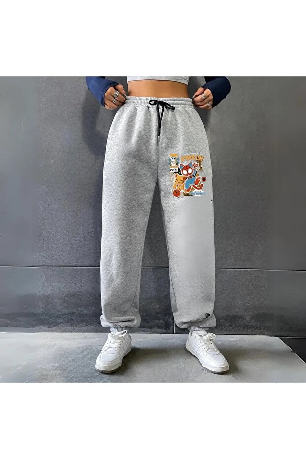 Spider Cat Printed Unisex Gray Sweatpants