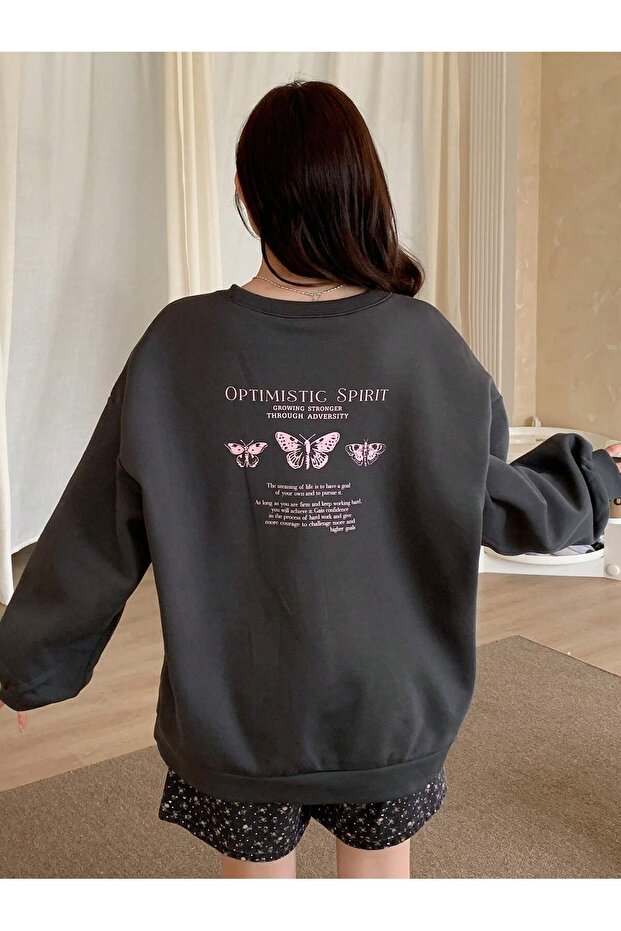 Optimistic Spirit Sweatshirt - Smoked Printed Oversized Crew Neck