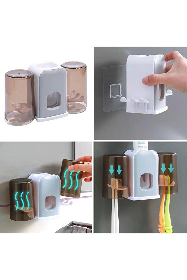 Duvara Monte ( Yapışkanlı)  2'li Diş Fırçası ve Diş Macunu Sıkacağı - 2