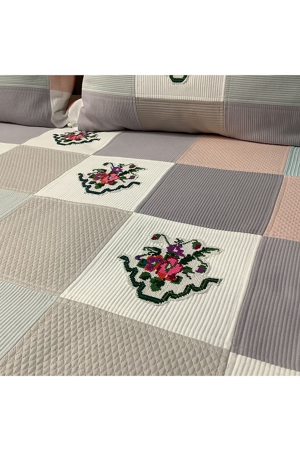 Patchwork Kaneviçeli Yatak Örtüsü -3 parça - 6