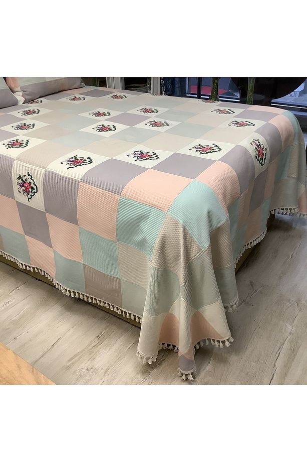 Patchwork Kaneviçeli Yatak Örtüsü -3 parça - 2