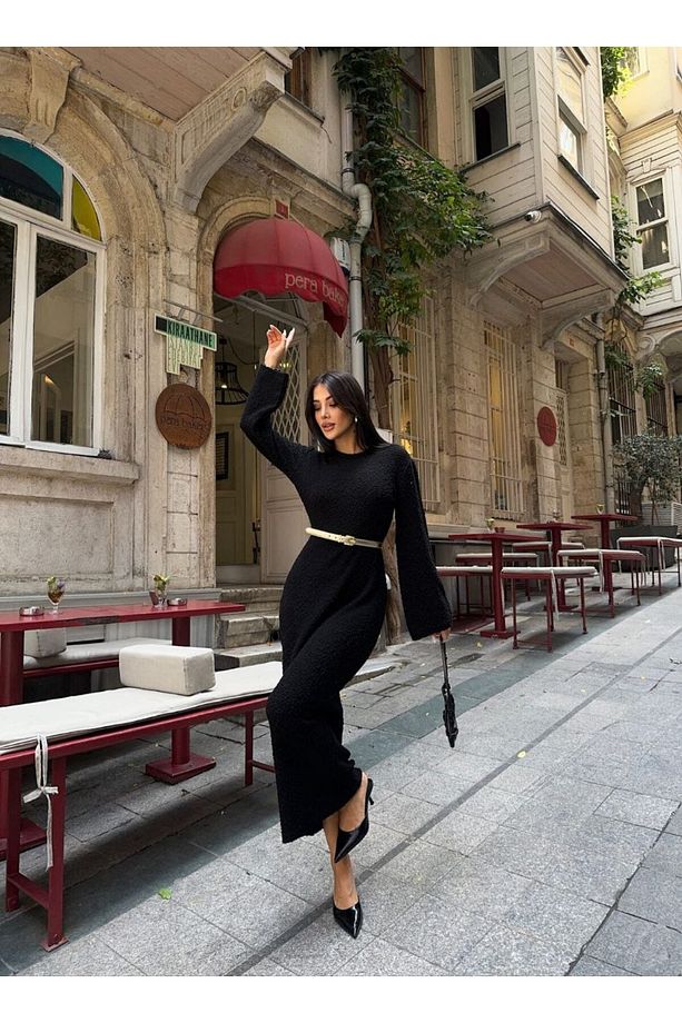 Yeni Sezon Dokulu Triko Maxi Elbise - 2
