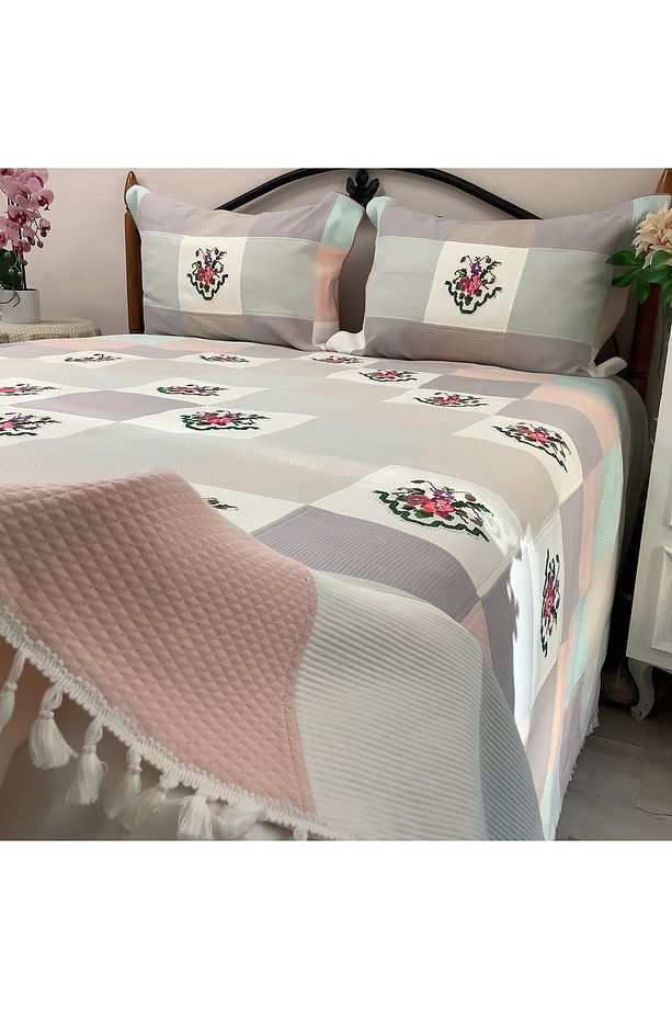 Patchwork Kaneviçeli Yatak Örtüsü -3 parça - 8