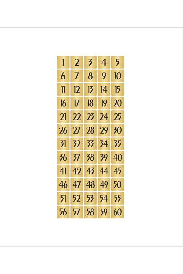 Metal Door Table Cabinet Number Simple Model 3,5X3,5Cm Gold Color 60 Pieces (1…60)