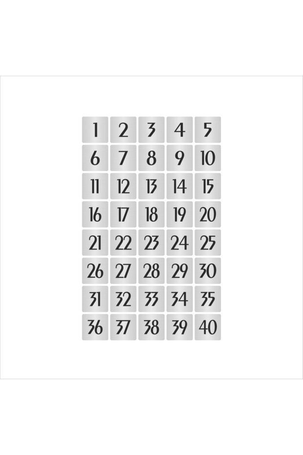 Metal Door Table Cabinet Number Simple Model 3,5X3,5Cm Silver Color 40 Pieces (1…40)