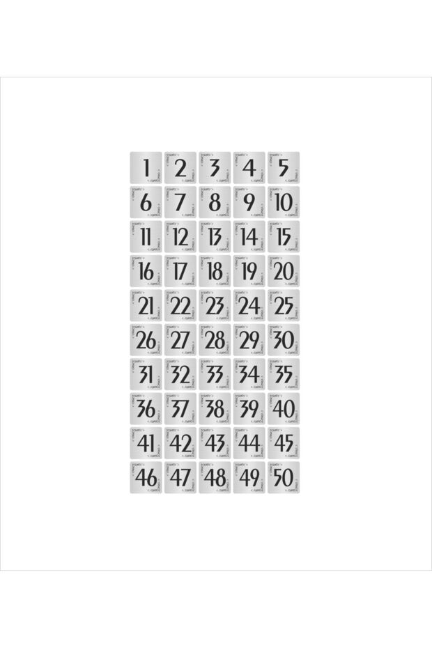 Metal Door Table Cabinet Number Plate 3,5X3,5Cm Silver Color 50 Pieces (1…50)