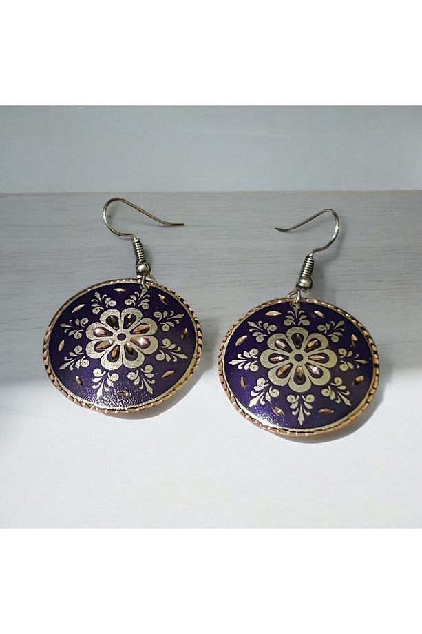 Bakır küpe, kupe, Bakır küpe modeli, işlemeli küpe, Saf bakır küpe, pembe küpe, kadın küpe - 5
