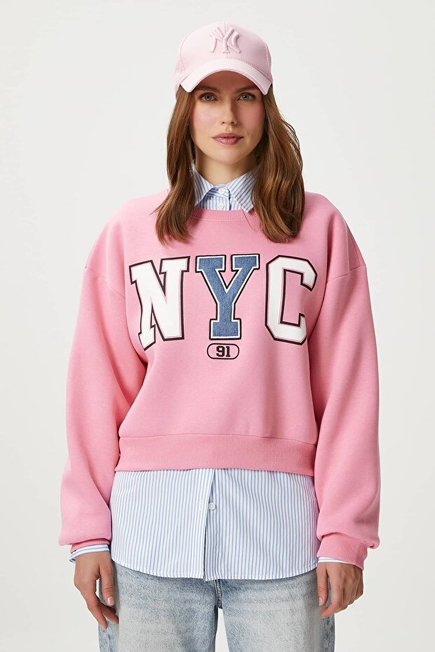 Kadın Cool Pembe Şardonlu  Sweatshirt - 4