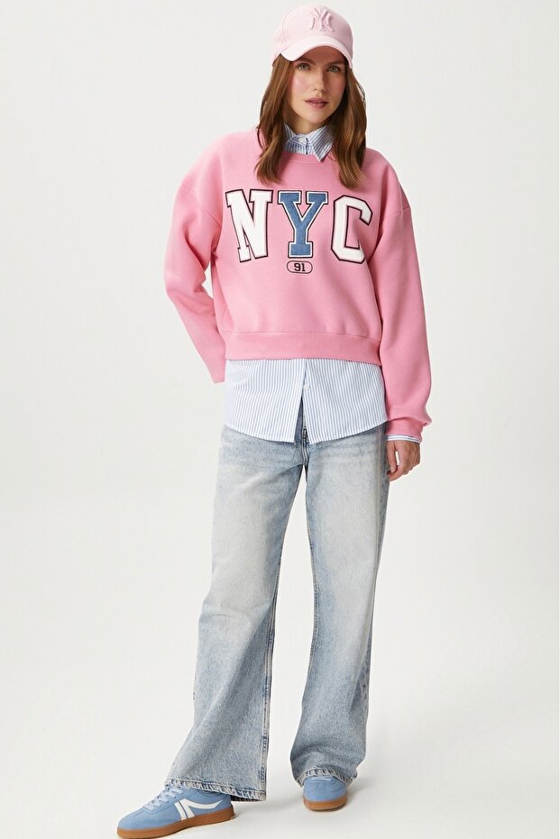 Kadın Cool Pembe Şardonlu  Sweatshirt - 3