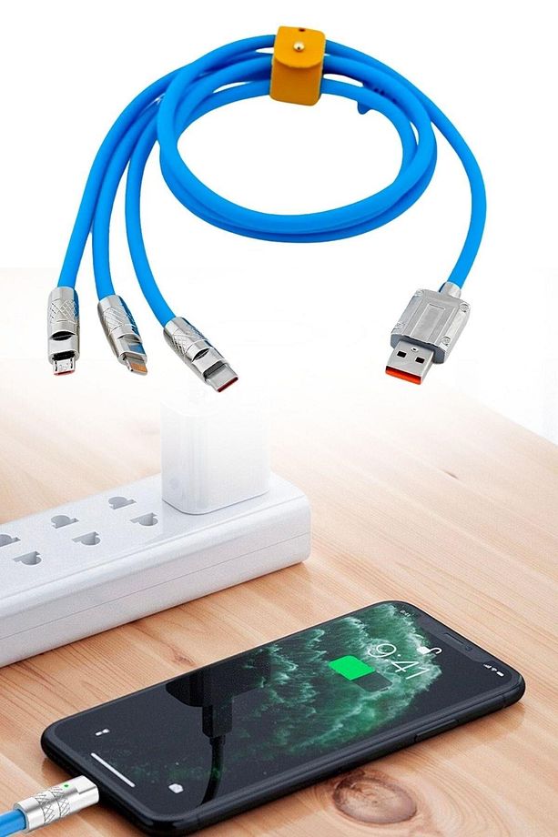 Buffer®kutulu 3 Şarj Aleti 1 Arada Çinko Alaşım Hızlı Şarj Kablosu Mavi 3 In 1 - 4