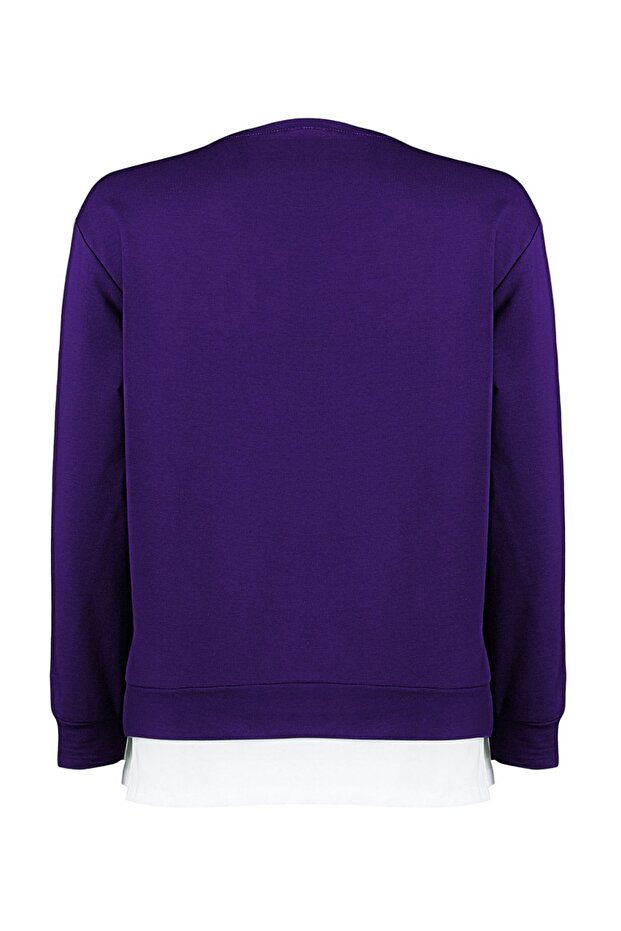 Mor Alttan T-Shirt Çıkma Görünümlü İnce Örme Büyük Beden Sweatshirt TBBAW23AO00023 - 6