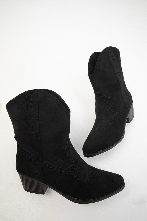 Siyah Süet Kadın Bot & Bootie 19808 - 2