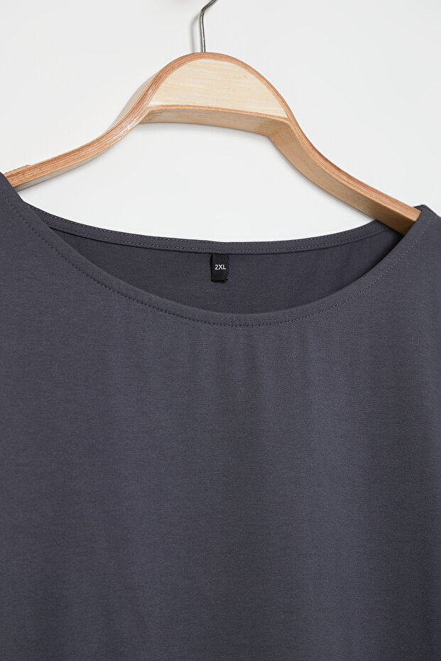 Nagy méretű szürke pamut póló - hosszú ujjú, alakformáló TBBAW25BF00000 - 8