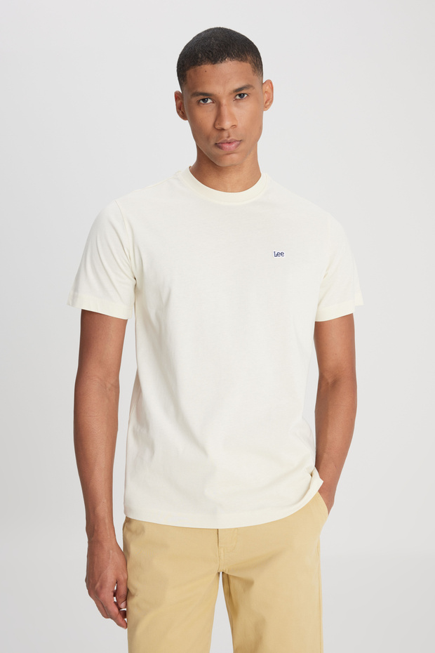 Lightweight Small Logo Men's White Crew Neck T-Shirt