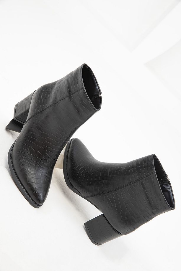 Siyah Kroko Kadın Bot & Bootie 16560 - 5