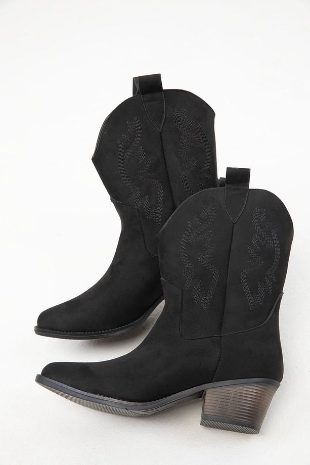Siyah Suet Kadın Bot & Bootie 18629 - 2