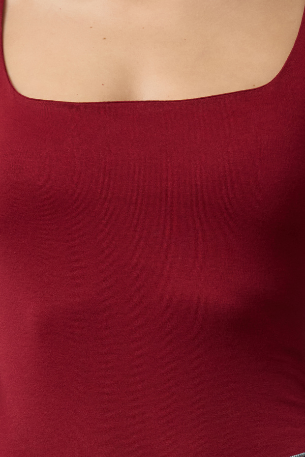Bordo Fitted/Vücuda Oturan Kare Yaka Alttan Çıtçıtlı Örme Body TWOAW24BD00062 - 3