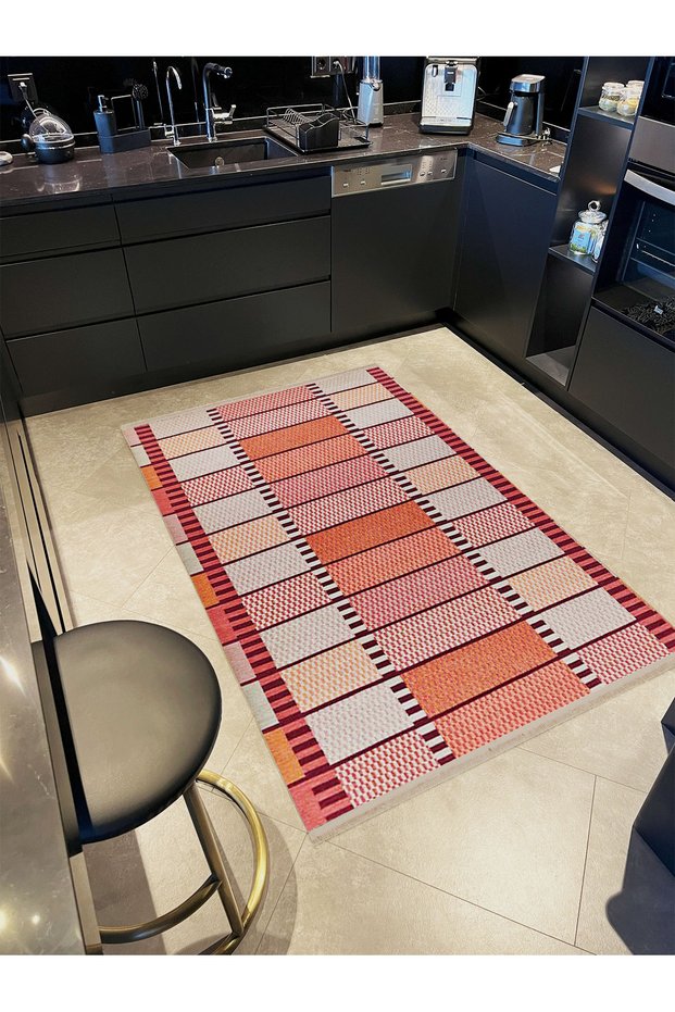 Paris Collection Orange Tones Geometric and Striped Transitional Pattern Modern Decorative Rug 159